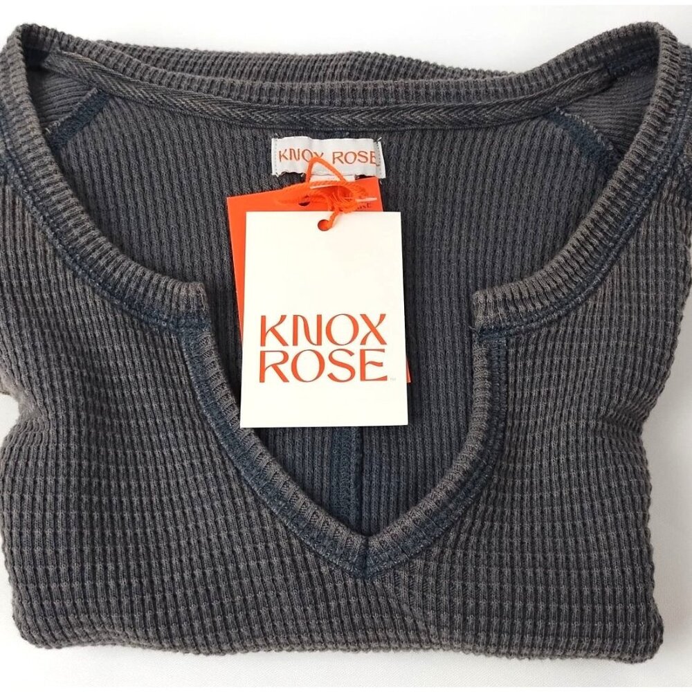 Knox Rose Womens Long Sleeve Waffle Knit Top Charcoal Gray Size XL